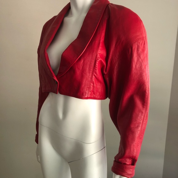Vintage Michael Hoban red leather cropped, dolman/batwing jacket, size 9/10, 80s - Picture 5 of 14